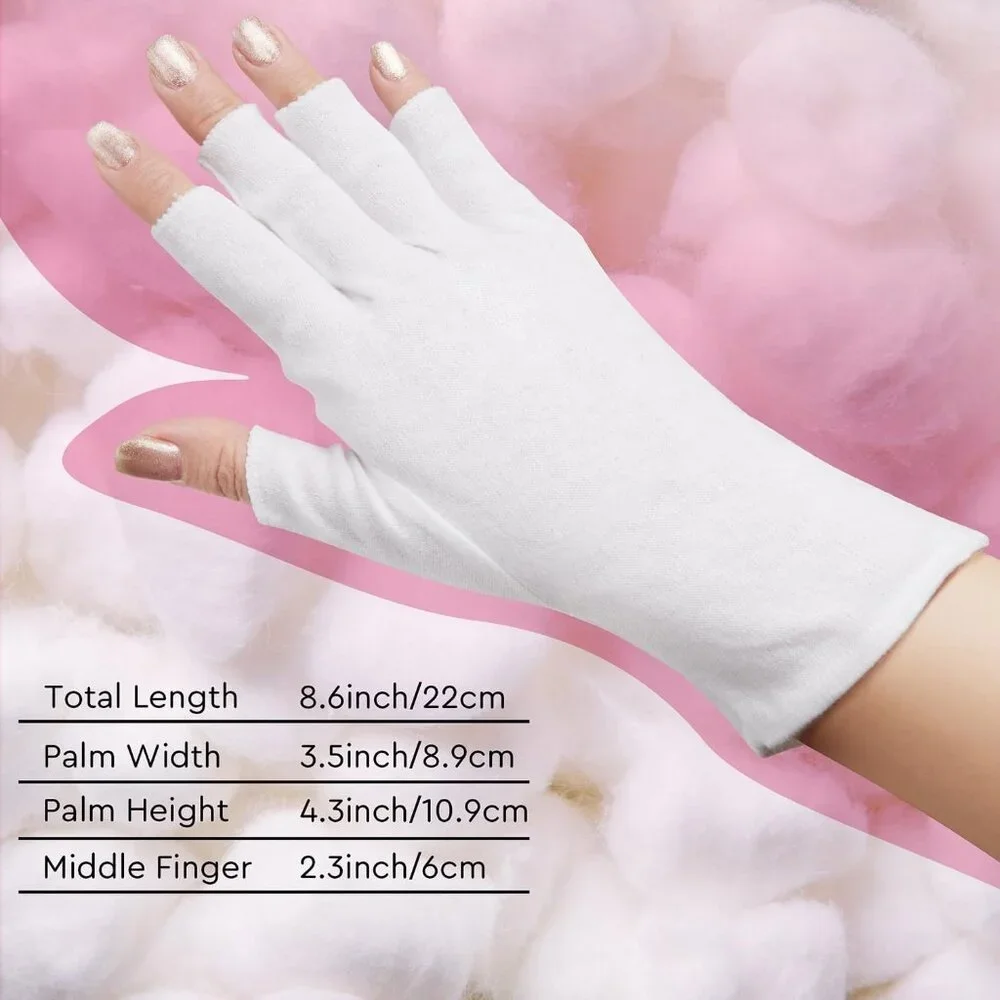 Women's White One Size 4 Pairs Cotton Fingerless Fits Most Gloves Design